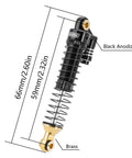 Beefed Up Brass And Aluminum 59mm Long Threaded Oil Shock For TRX4M RC Car Upgrade, detailed view of black anodized body