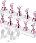 Pink Acrylic Nail Stand Set Magnetic Nail Art Display And Practice Holders With Double Sided Tape 2 Sets Including 1 Base And 5 Exercisers Each For DIY Salon Training
