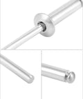 Aluminum Blind Rivet Kit Pack 500 Pieces Size One Eighth By Half Inch 3.2 By 12 Millimeter Silver Rivets Assortment For Quick, Clean Joints Heavy Duty Pro Grade Fasteners For Thick Materials showing close-up of rivet