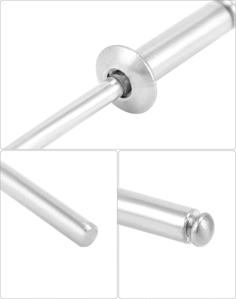 Aluminum Blind Rivet Kit Pack 500 Pieces Size One Eighth By Half Inch 3.2 By 12 Millimeter Silver Rivets Assortment For Quick, Clean Joints Heavy Duty Pro Grade Fasteners For Thick Materials showing close-up of rivet