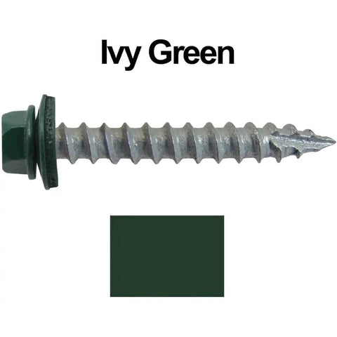 Heavy Duty Pro Grade 14 By One And A Half Inch Ivy Green Metal Roofing Screws With Hex Washer Head Self Starting Tapping