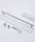 Tempered Glass Bathroom Shelf With Towel Bar 20 Inch Wall Mounted Storage Unit in Brushed Stainless Steel SUS 304 with hardware