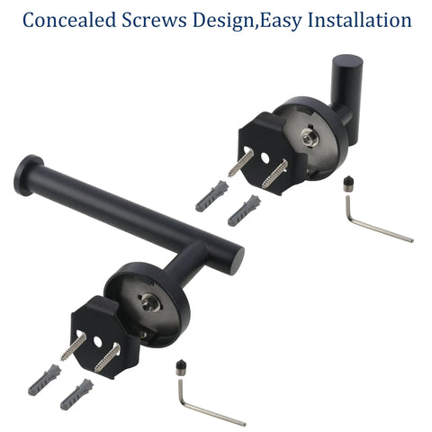Matte Black Bathroom Hardware Set 3 Piece Premium Stainless Steel Wall Mount Kit with concealed screws shown during installation