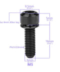 Titanium Bike Stem Bolts M5x16 18 20mm Socket Cap Head Screws With Washers Pack Of 6 Black Grade 5 6AL4V Ultralight Strength