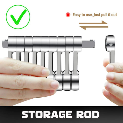 10 Piece Metric Torque Wrench Adapter Set 10mm To 19mm in Chrome Vanadium Steel with Three Eighths Inch Square Drive Extension Rods