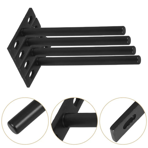 Heavy Duty Floating Shelf Brackets Set, T Shaped Iron Black Wall Shelf Supports, 4 Pack, hidden mounting close-up