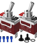 Marine Grade Waterproof Toggle Switch 2 Pin SPST On Off 12V DC 30A 125VAC 20A Heavy Duty with accessories and waterproof caps