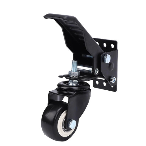 Hella Sturdy Workbench Casters Kit With Pedal Operated Lift Lower Mechanism, black swivel wheel with bracket, designed for smooth mobility.