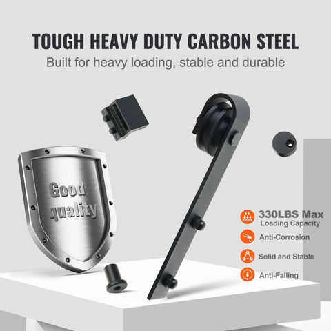 Sliding Barn Door Hardware Kit 8 Ft Heavy Duty Track Kit For Double Doors With Smooth Silent Pulley and carbon steel components