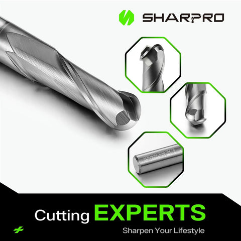 Carbide Ball Nose End Mill 2 Flute 5/16 Inch Cutting Diameter For 3D Carving High Speed Deep Cutting AlCrN Coated Metalworking Tool