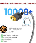 XT60 Male To XT60 Female Extension Cable 10 Ft 3 M Charging Cable, durable copper conductor and nylon braided jacket close-up.