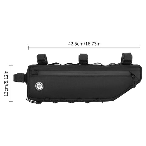 3L Large Bike Frame Bag With A 7 Inch Phone Pocket Waterproof 600D Fabric Four Point Anti Sway Straps dimensions side view
