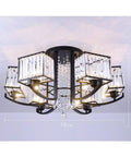 Square Crystal Pendant Light With Solid Wrought Iron Build And Energy Saving Lamps For Living Room Or Bedroom Setup, 75x35cm.