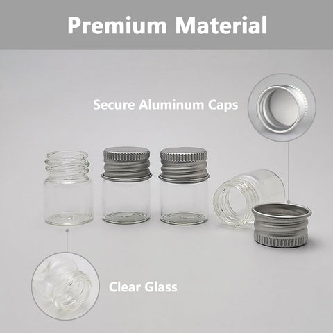 Four Pack 5ml Glass Jars With Lids Tiny Mini Bottles For DIY Crafts Storage And Decor Screw Cap Containers Clear Glass Vials