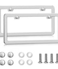 Two Pack Sleek Silver License Plate Frames No Cover State Name Rust Proof Stainless Steel Car Frame With Two Hole Design
