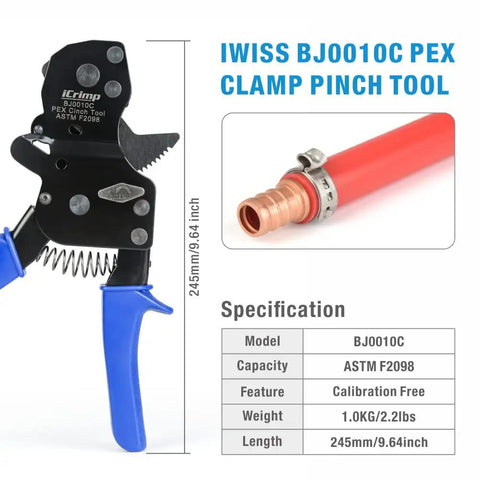 One Hand Ratchet PEX Cinch Clamp Tool For Stainless Steel Clamp Rings Clamps 3/8, 1/2, 5/8, 3/4, 1 Inch PEX Tubing Easy Operation With Holster Secure Pinch Clamp Fastening For Plumbing