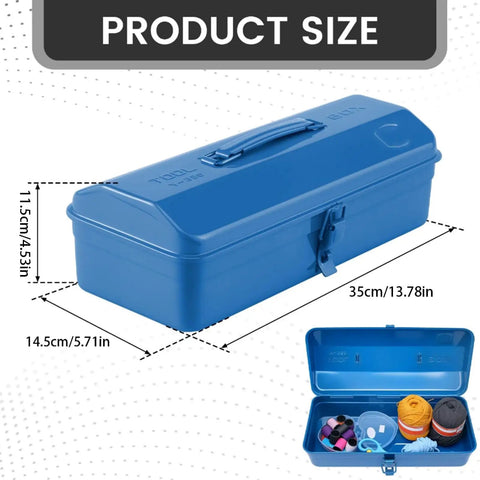 Portable Metal Tool Box With Multi Compartment Organizer, Iron Construction, Secure Locking, Anti Rust Coating, Built Tough