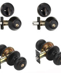 Keyed Entry Door Knob Lockset and Single Cylinder Deadbolt Combo in Aged Oil Rubbed Bronze, 2 Pack, All Keyed Alike, Adjustable Backset.