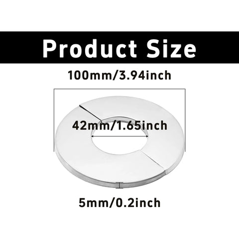 Top Shelf 304 Stainless Steel Pipe Trim Ring Self Adhesive Escutcheon Plate 3.94 inch size with 1.65 inch inner diameter for plumbing.