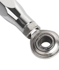 Aluminum Chrome Adjustable Shift Linkage Rod For Harley Dyna Mid Control 1984 To 2017 And Softail 2018 To 2023 Easy Height Tweaks Durable Anodized Shift Lever Upgrade close-up chrome rod end