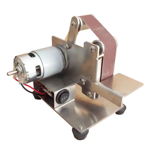 Professional Grade Mini Belt Sander Boasting A Sick Pure Copper Motor versatile electric polisher on a stainless steel base.