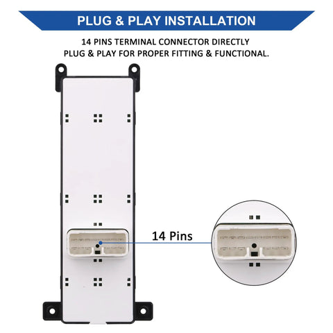 Power Window Switch Button for Front Left Driver Side Fits 2009 2010 Hyundai Sonata Replace OE 93570-3K600 back view with 14-pin details