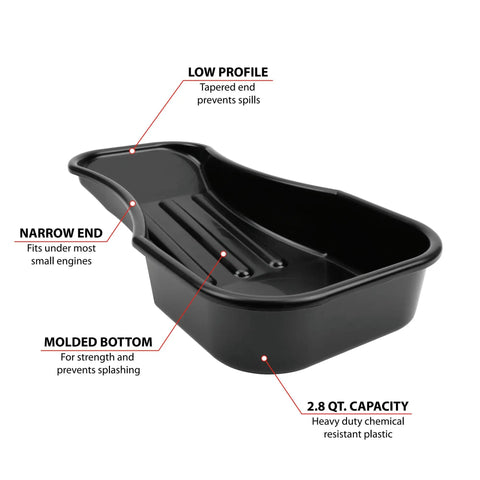 Heavy Duty 2.8 Quart Oil Drain Pan With Splash Guard And Tapered Spout For Lawn Equipment And Motorcycles Low Profile Design