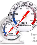 Large Dial Oven Thermometer Pack Of 2 With Dual Scale 50 To 300 C And 100 To 600 F for BBQ Baking Grilling Durable Steel Readable