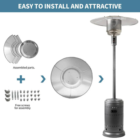 Patio Heater Reflector Shield 33 Inch Diameter Top Dome Replacement Part For Propane Outdoor Heaters Universal 3 Hole Mount Fits