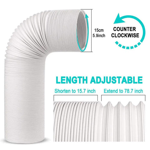 5.9 Inch To 6 Inch Portable AC Exhaust Hose, 78.7 Inch Length Universal Replacement With Counterclockwise Thread shown extended