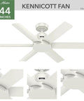 44 Inch Indoor Outdoor Ceiling Fan Without Light For Covered Areas White Finish With Damp Rating 6 Blade Design And Wall Control