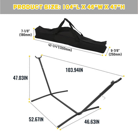 Heavy Duty Hammock Stand For Indoor And Outdoor Use, 650 Lbs Capacity, 9 Foot Long With Portable Carrying Case, Dimensions 104 Inch Long By 46 Inch Wide
