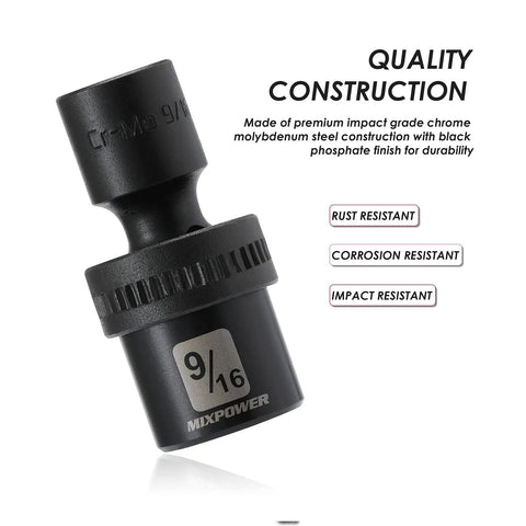 One Half Inch Drive Shallow Impact Universal Joint Swivel Socket Set SAE Seven Sixteenths To One And One Quarter Inch