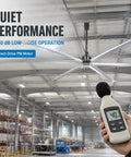 287 Inch Industrial Ceiling Fan Heavy Duty Workhorse With 6 Aluminum Blades Permanent Magnet Direct Drive Motor Variable Speed Warehouse Ventilation Crushes Dead Air Fast For Factories Gyms And Livestock Barns Straight Outta Efficient Cooling Power, showing quiet operation under 40db.