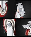 Close-up of Heavy Duty Polyurethane Caster Wheels With Secure Brakes For Hassle Free Furniture Sliding On Wood Floors Or Carpet Butter Smooth Rolling Office Chair And Cart Mounting Plates Four Pack.