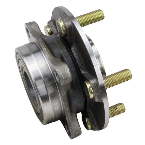Close-up of a front wheel hub and bearing assembly for 2008-2012 Mitsubishi Lancer Evolution AWD, showing durable precision bearings.