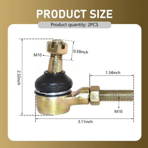 2 Pack M10xM10 Tie Rod Ball Joints Left And Right For ATV UTV Off Road Swing Arm Heavy Duty Upgrade Replacement Parts Universal For Four Wheelers Go Karts Scooters Gold M10 gold tie rod ball joint, 3.11 inch