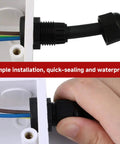 Waterproof Nylon Cable Gland Kit 100Pcs Adjustable Glands With Gaskets For 3Mm To 6.5Mm Cables Explosion Proof Sealing M12 By 1.5 Wire Connector Rugged Electrical Fittings in use for cable installation with hand.