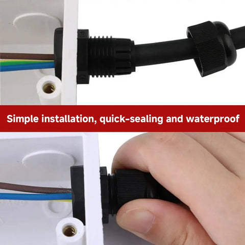 Waterproof Nylon Cable Gland Kit 100Pcs Adjustable Glands With Gaskets For 3Mm To 6.5Mm Cables Explosion Proof Sealing M12 By 1.5 Wire Connector Rugged Electrical Fittings in use for cable installation with hand.