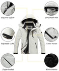 Hooded Waterproof Winter Ski Jacket For Men With Fleece Lined Interior Warm Snow Coat For Snowboarding Hiking Travel Windproof Mountain Gear featuring features like detachable hood, adjustable cuffs, exquisite zipper, chest pocket, zipper pocket, and warm interior