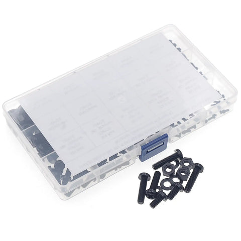 Metric M2 M2.5 M3 M4 M5 Nylon Phillips Pan Head Screws Nuts And Washers Assortment Kit Black 510 Piece Set for DIYers