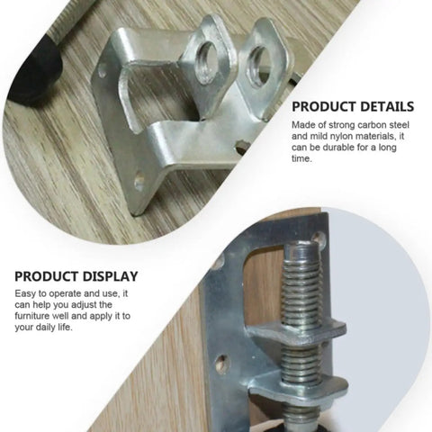 Adjustable Furniture Leveling Feet 4 Pack Stainless Steel And Nylon detail and installation on wood surface