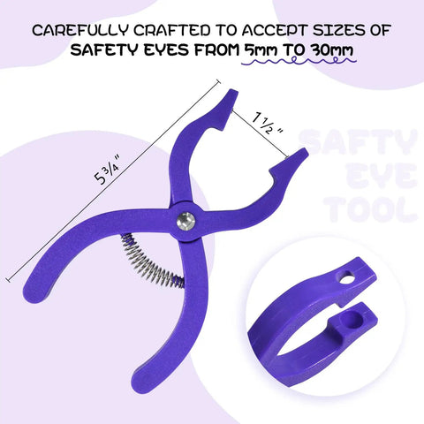 Foolproof Safety Eyes Jig Pliers For Doll Faces, purple tool for 5mm to 30mm safety eyes, durable plastic construction.