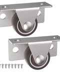 Heavy Duty One Inch Low Profile Side Mount Caster Wheels With Solid Rubber Fixed Rollers For Wooden Furniture Cabinets And Drawers, close-up view with screws.