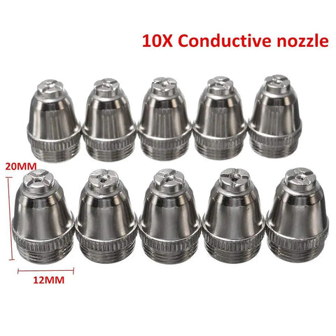 10 conductive nozzles from 26Pcs PL60 Plasma Torch Accessories Kit for LTP5000 and LTPDC2000, shown in two rows.