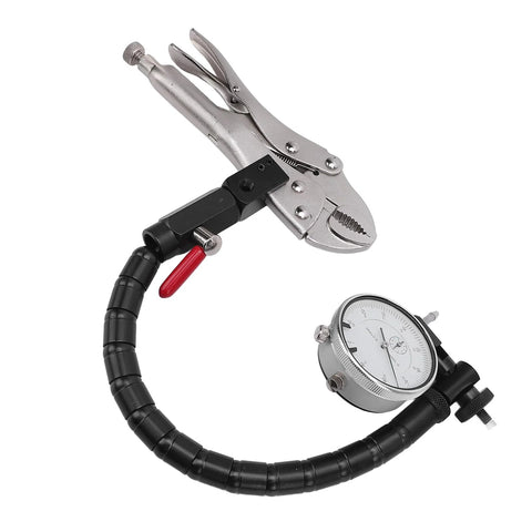 Badafaci automotive brake rotor flatness gauge with 0–1 in dial indicator, 360° flexible arm and locking clamp.