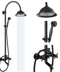 Oil Rubbed Bronze Exposed Pipe Shower System with 8 Inch Rainfall Round Head, Wall Mount Mixer, Handheld Sprayer, Tub Spout