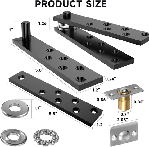 Diagram of Hidden Door Hinge Set 360 Degree Stainless Steel Pivot Hinge Heavy Duty Up To 300 Lbs Load Bearing for secret doors.
