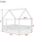 Dimensions of Floor Bed With Roof Frame And Safety Guardrails In White Rubber Wood For Playful Kids Rooms