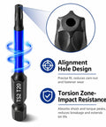 Rock Hard Impact Security Torx Bit Set Includes Twelve Premium S2 Steel Driver Bits With Bulletproof Magnetic Tips, T20 bit close-up.